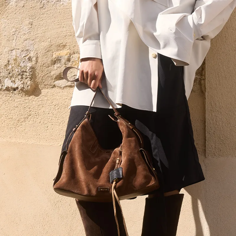 Songmont Suede Hobo Bag, Crossbody Bag, Shoulder Bag Medium Size Unisex Sandalwood Brown-5