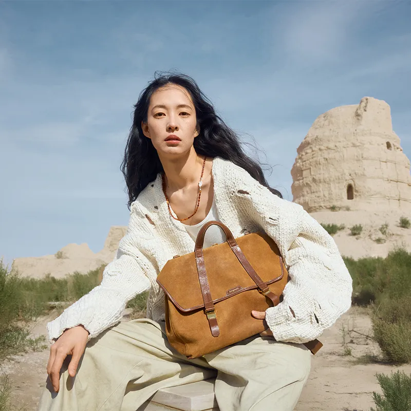 Songmont Suede Crossbody Backpack Unisex Desert Green/Dusk Brown-2