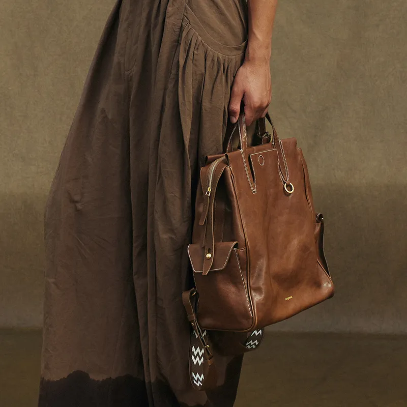 Songmont Cow Leather Vintage Vegetable Tanned Leather 14 Inch Laptop Bag Trumpets Unisex-2