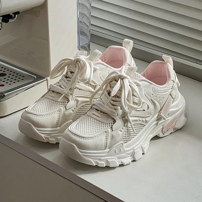 Warrior Wear Resistant Low Top Chunky Sneakers Women's Beige Pink-6