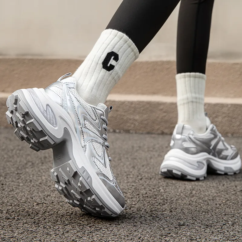 Warrior Height Increasing Low Top Chunky Sneakers Women's Silver White-7
