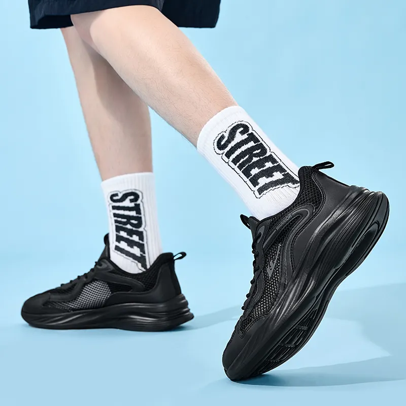 Warrior Wear resistant, Lightweight, Breathable, And Non slip. Low Top Casual Shoes Men's All Black-7