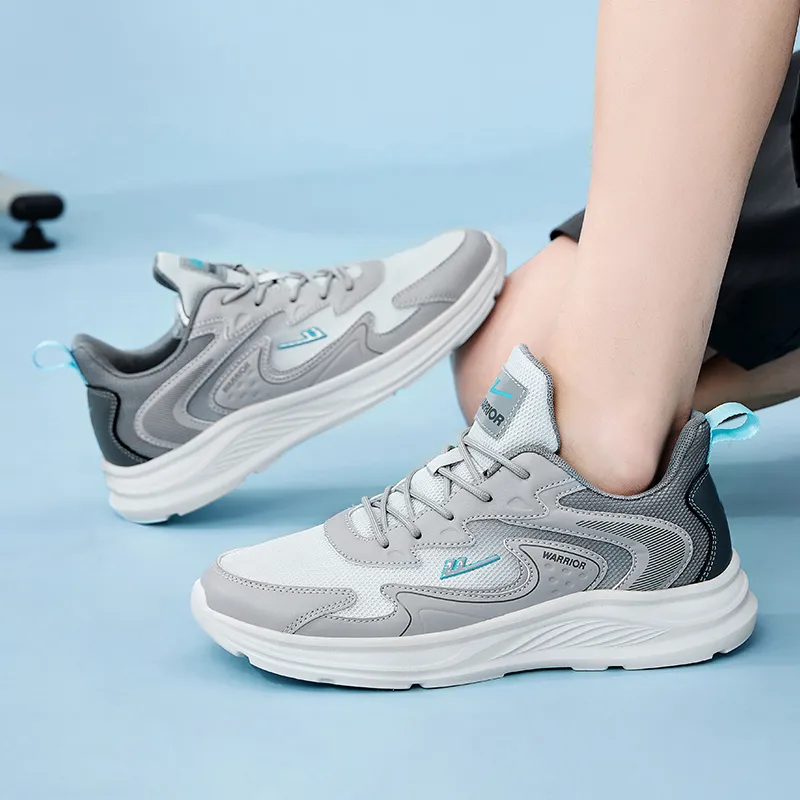 Warrior Wear resistant, Lightweight, Breathable, And Non slip. Low Top Casual Running Shoes Men's Gray White-7