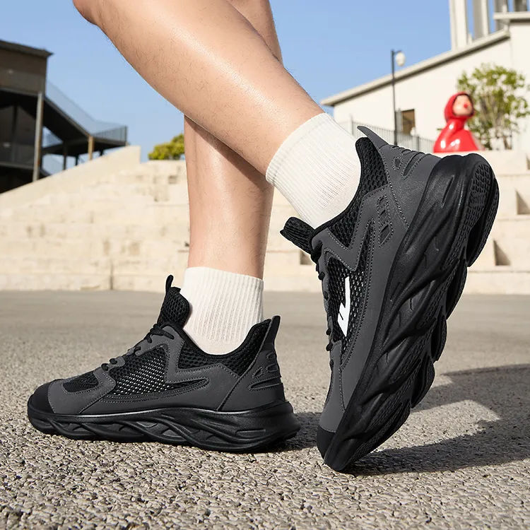 WARRIOR Running Shoes Men Low Top Black Gray-5
