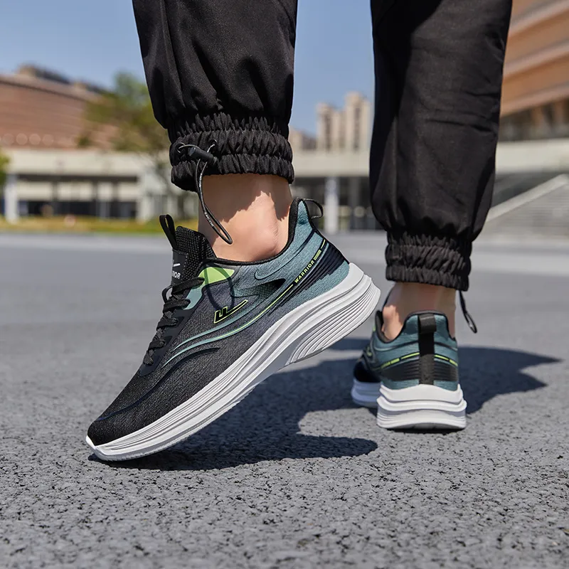 Warrior Slip Resistant, Abrasion Resistant, Breathable Low Top Casual Running Shoes Men's Black Green-6