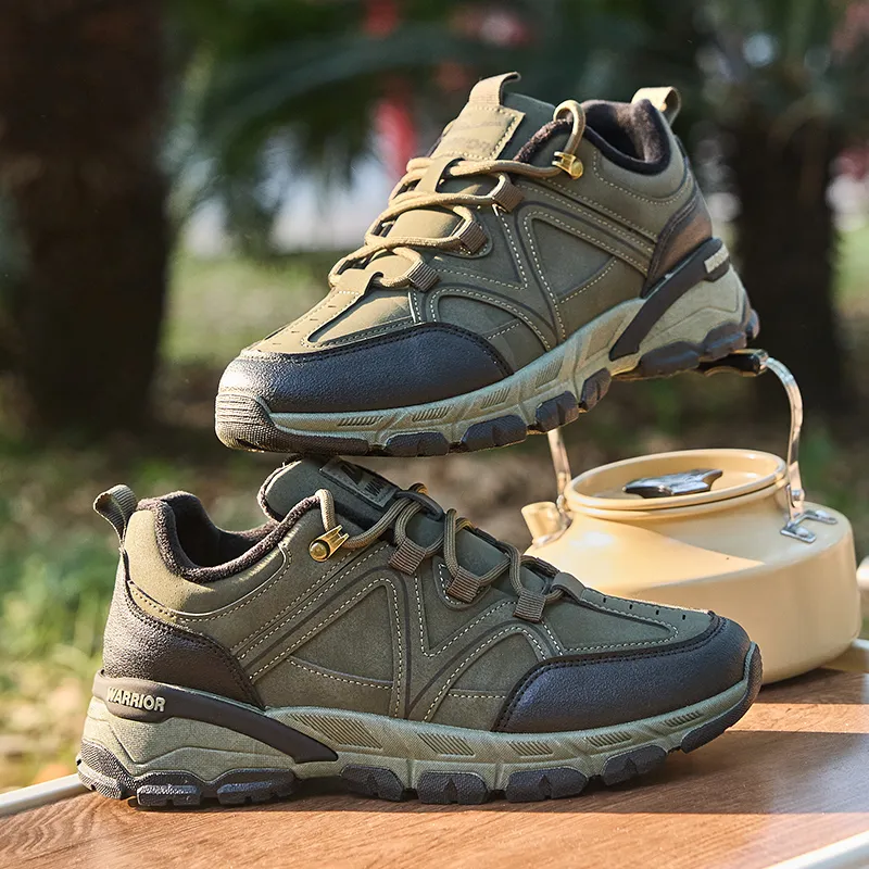 Warrior Warm Wear Resistant Slip Resistant Low Top Hiking/Trekking Shoes Men's Army Green-7