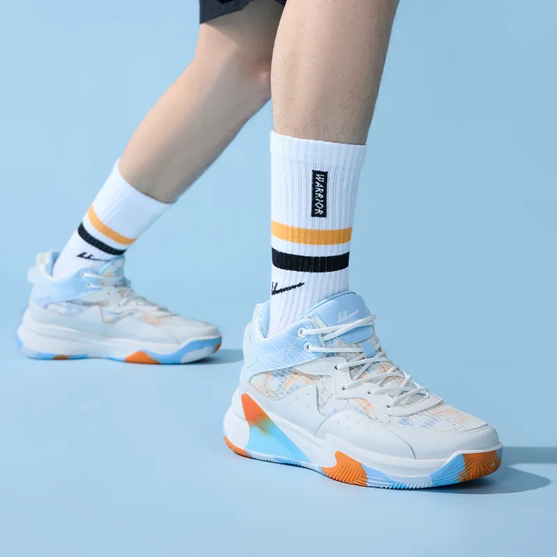 Warrior Anti Slip Wear Resistant Breathable Support Mid Top Basketball Shoes Men's White Light Blue-6
