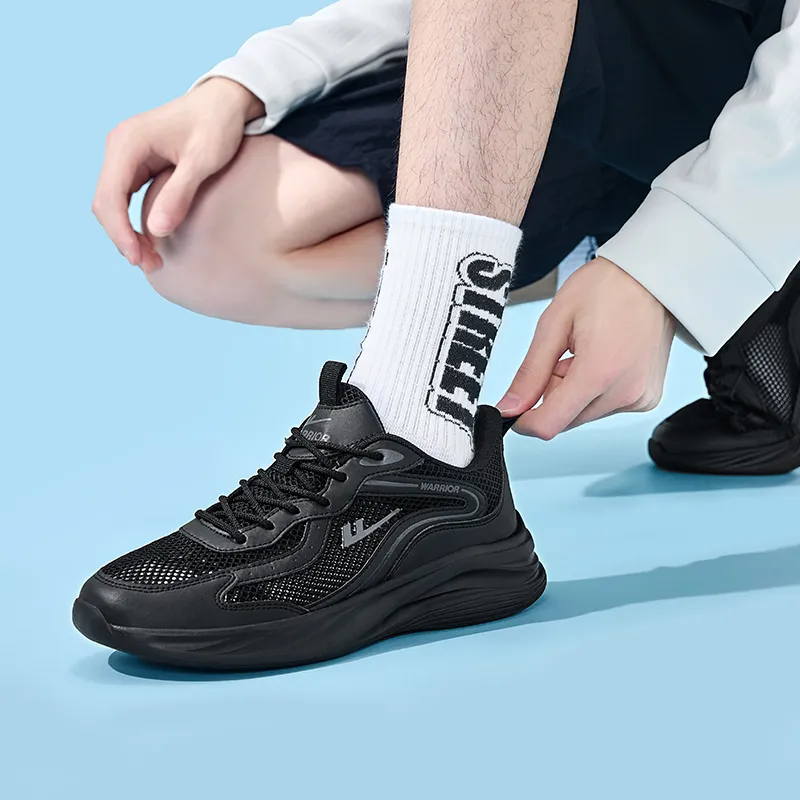 Warrior Wear resistant, Lightweight, Breathable, And Non slip. Low Top Casual Shoes Men's All Black-6