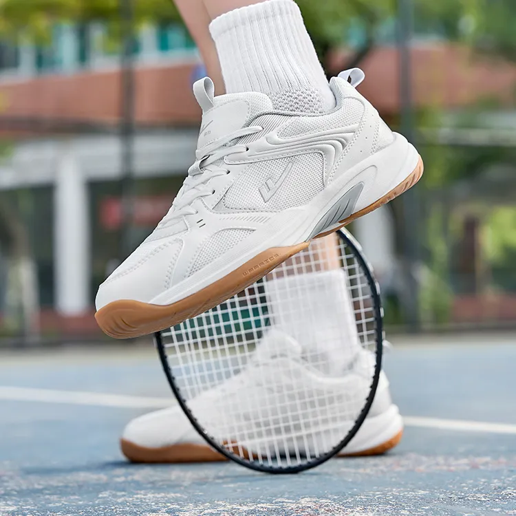 Warrior Balance Wear Resistant Lightweight Breathable Slip Resistant Low Top Badminton Shoes Men's White Silver-8