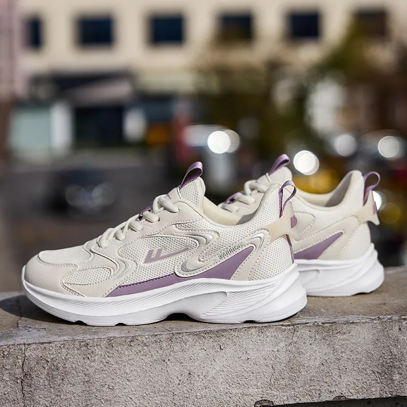 Warrior Durable Breathable Lightweight Low Top Running Shoes Women's Beige Purple-7