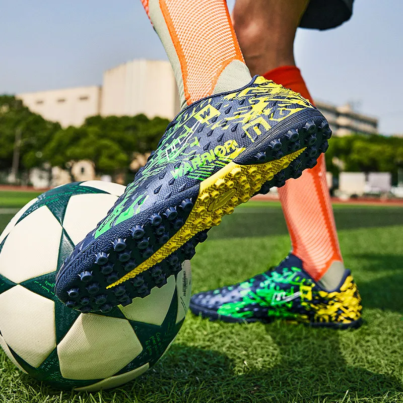 Warrior TT Rubber Broken Studs Artificial Ground Anti Slip Wear Resistant Soccer Shoes Unisex Dark Blue Yellow Green-6