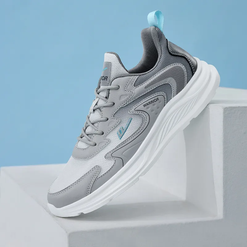Warrior Wear resistant, Lightweight, Breathable, And Non slip. Low Top Casual Running Shoes Men's Gray White-5
