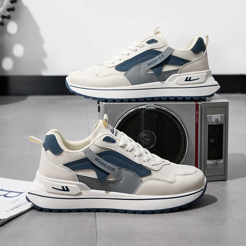 Warrior Anti Slip Wear Resistant Lightweight Breathable Low Top Casual Shoes Men's Beige Gray Dusty Blue-6