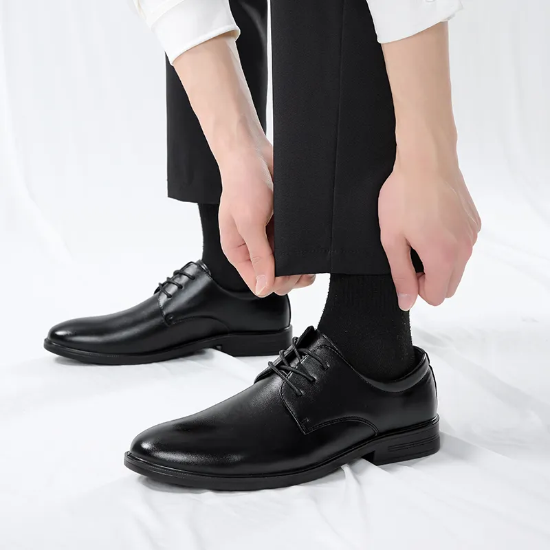 Warrior Business Formal Leather Shoes Men's Pure Black-5