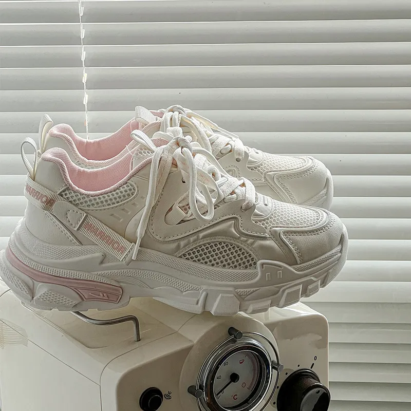 Warrior Wear Resistant Low Top Chunky Sneakers Women's Beige Pink-4
