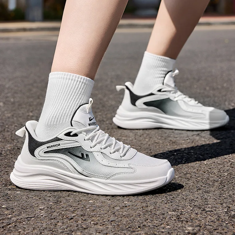 Warrior Rebound Abrasion Resistant Lightweight Breathable Low Top Casual Running Shoes Men's White Black-7