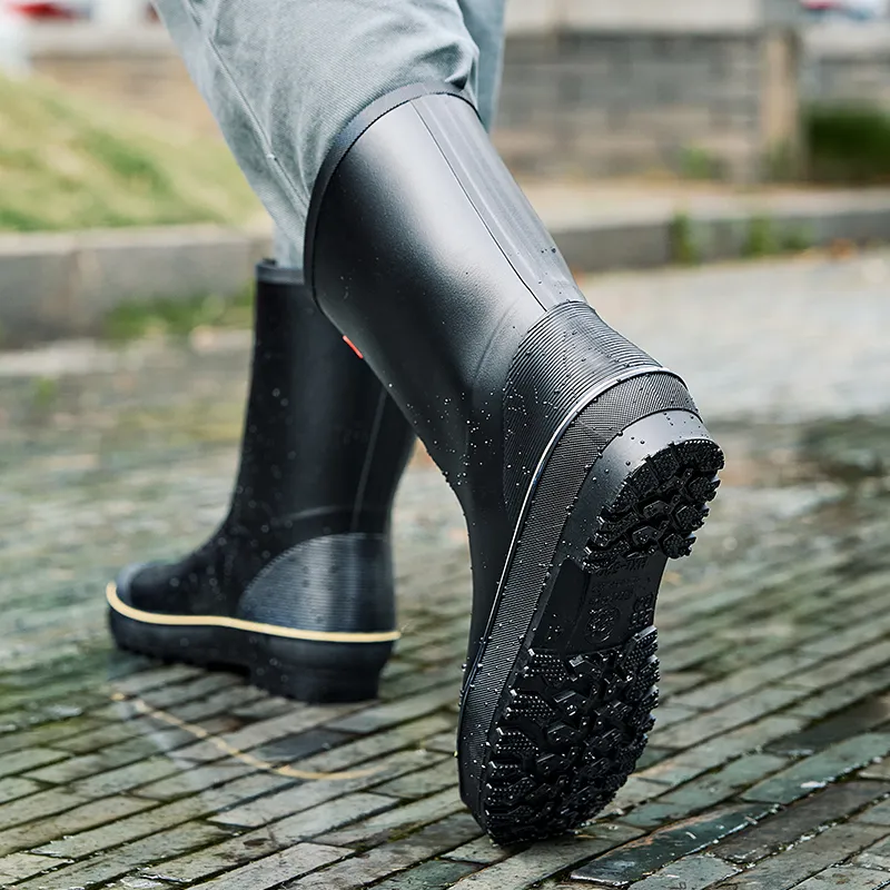 Warrior Wear Resistant Water Resistant Slip Resistant Rain Boots Men's Black-6