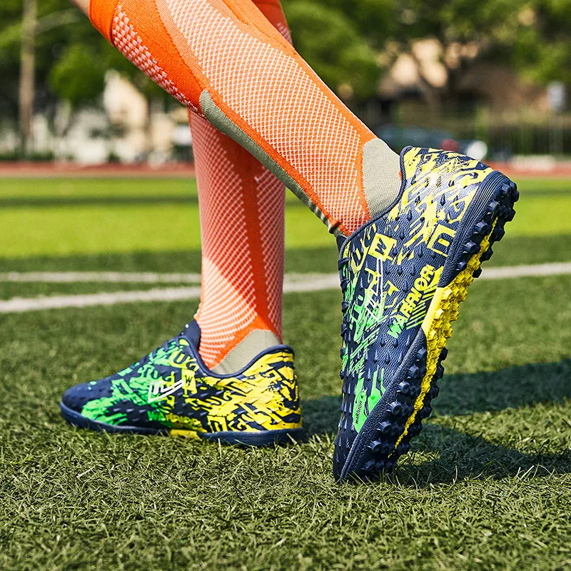 Warrior TT Rubber Broken Studs Artificial Ground Anti Slip Wear Resistant Soccer Shoes Unisex Dark Blue Yellow Green-5