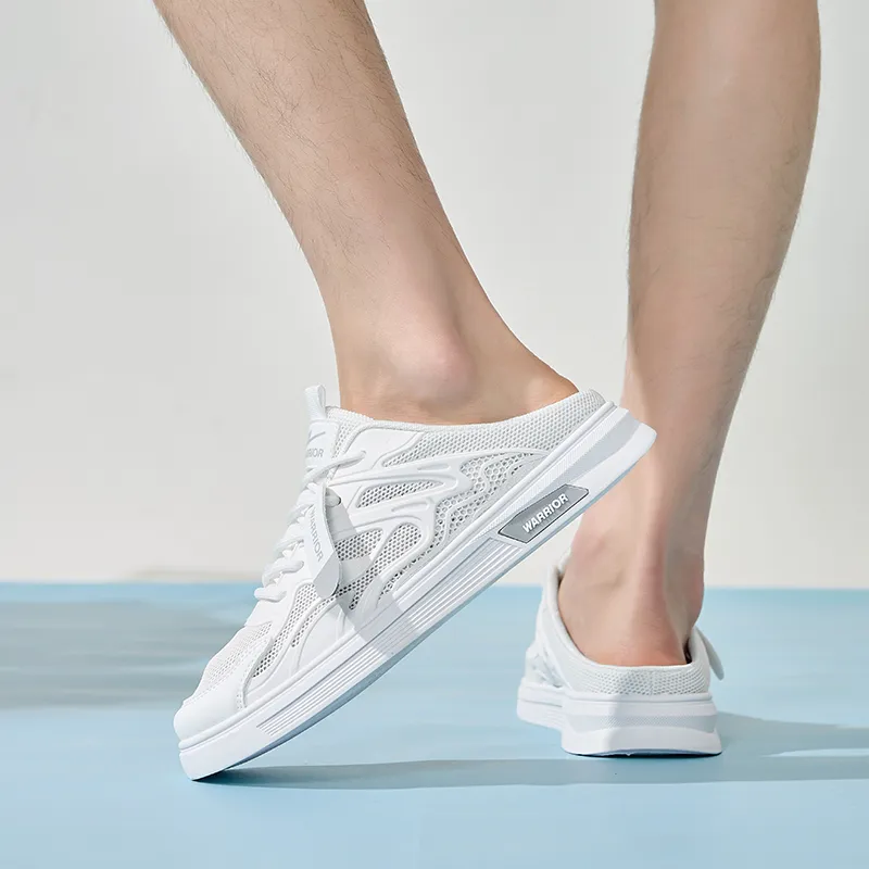 Warrior Cut Out Slip Resistant Wrap toe Slippers Men's White-6
