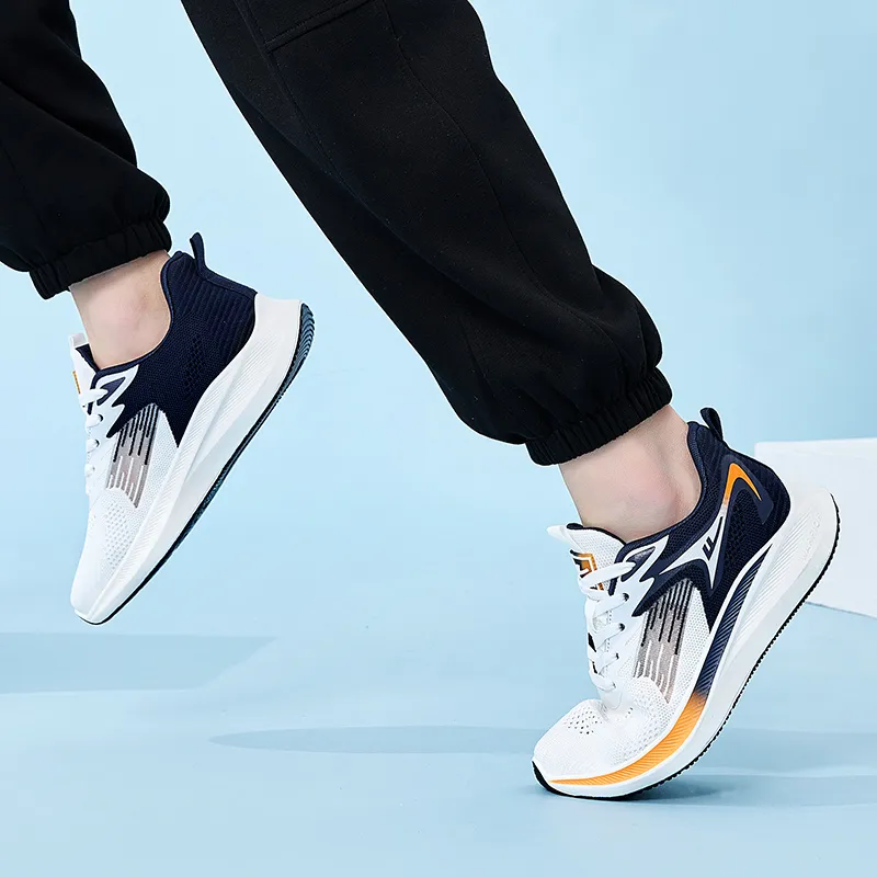 Warrior Cushioning Rebound Breathable Low Top Casual Running Shoes Men's White Dark Blue-4