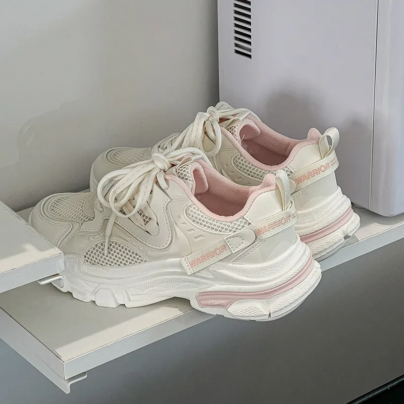 Warrior Wear Resistant Low Top Chunky Sneakers Women's Beige Pink-5