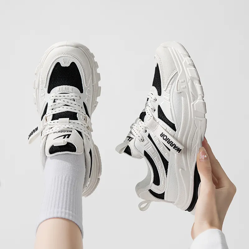 WARRIOR Chunky Sneakers Women's Low Top Beige Black-5