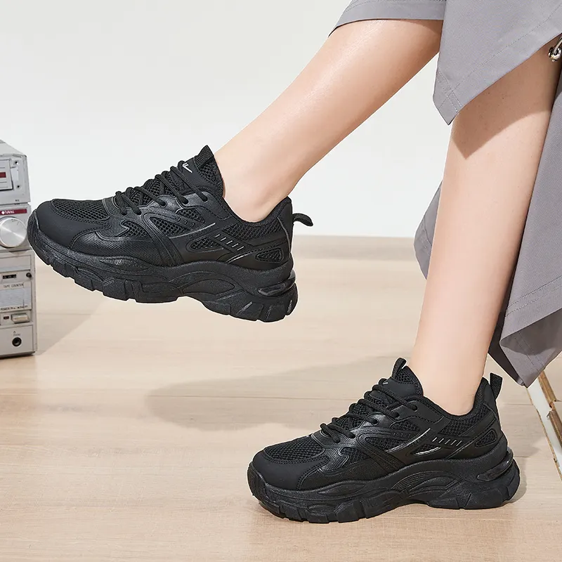 Warrior Wear Resistant Breathable Slip Resistant Low Top Chunky Sneakers Women's Phantom Black-5