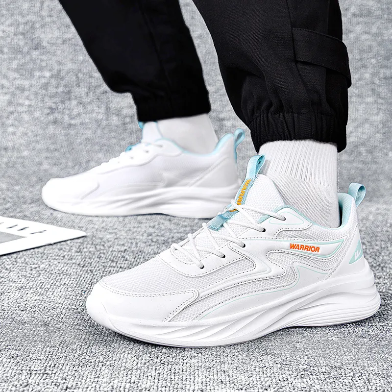 Warrior Rebound Abrasion Resistant Lightweight Breathable Slip Resistant Low Top Casual Running Shoes Men's White Teal-6