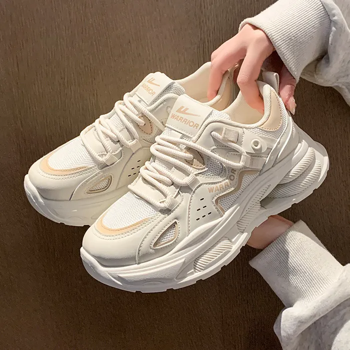Warrior Wear Resistant Breathable Slip Resistant Low Top Chunky Sneakers Women's Beige Khaki-5