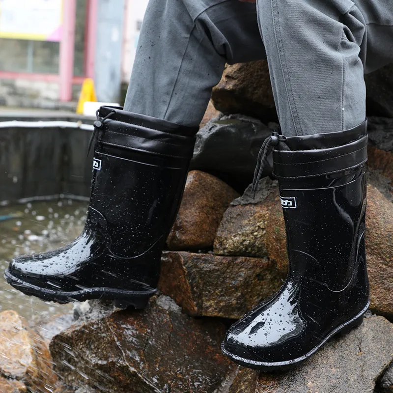 Warrior Wear resistant And Waterproof Rain Boots Men's Black-5