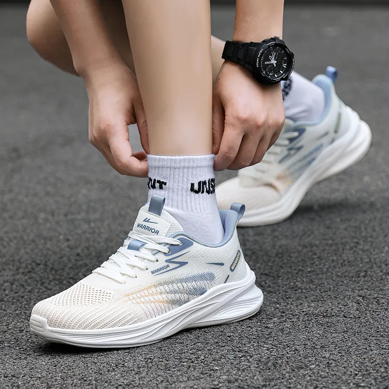 Warrior Cushioning Rebound Lightweight Breathable Low-Top Running Shoes Men's White Light Blue-7