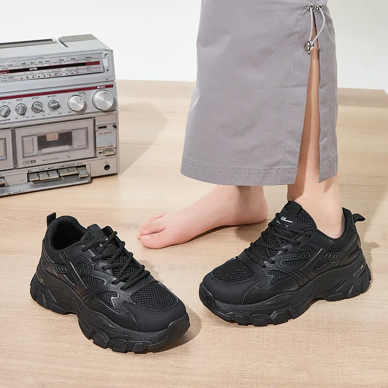Warrior Wear Resistant Breathable Slip Resistant Low Top Chunky Sneakers Women's Phantom Black-6