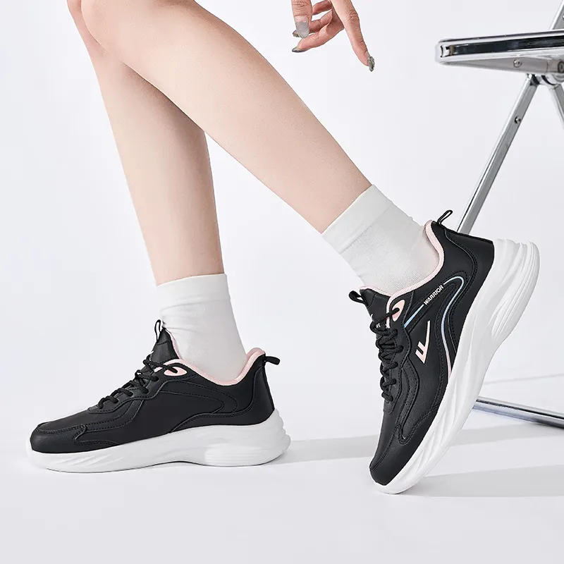 Warrior Rebound Wear Resistant Lightweight Slip Resistant Low Top Running Shoes Women's Black Pink-5