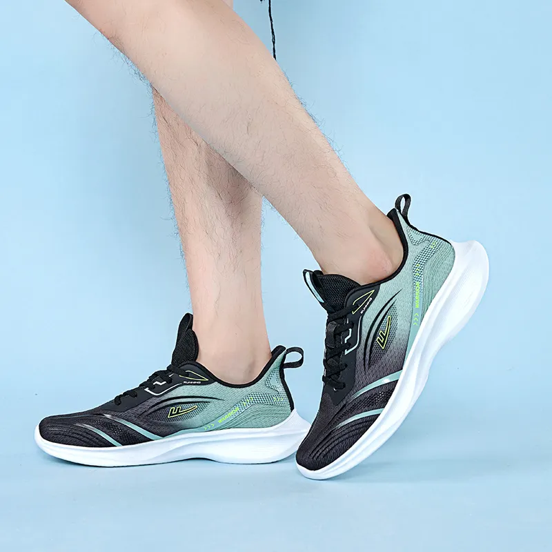 Warrior Cushioning Anti Slip Wear Resistant Breathable Moisture Wicking Low Top EVA Running Shoes Men's Black Green-4