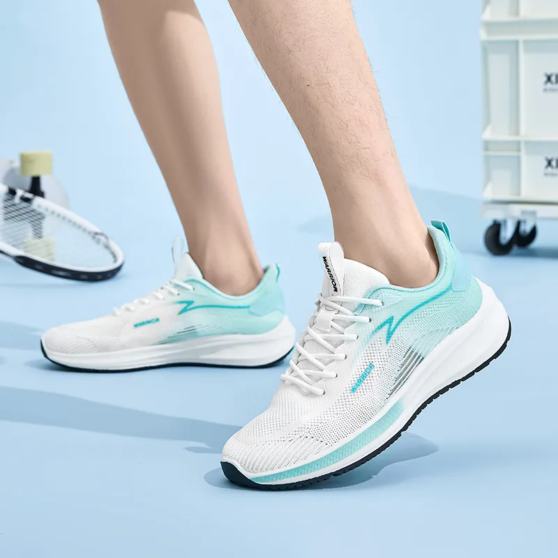 WARRIOR Running Shoes Men Low Top White Cyan-6