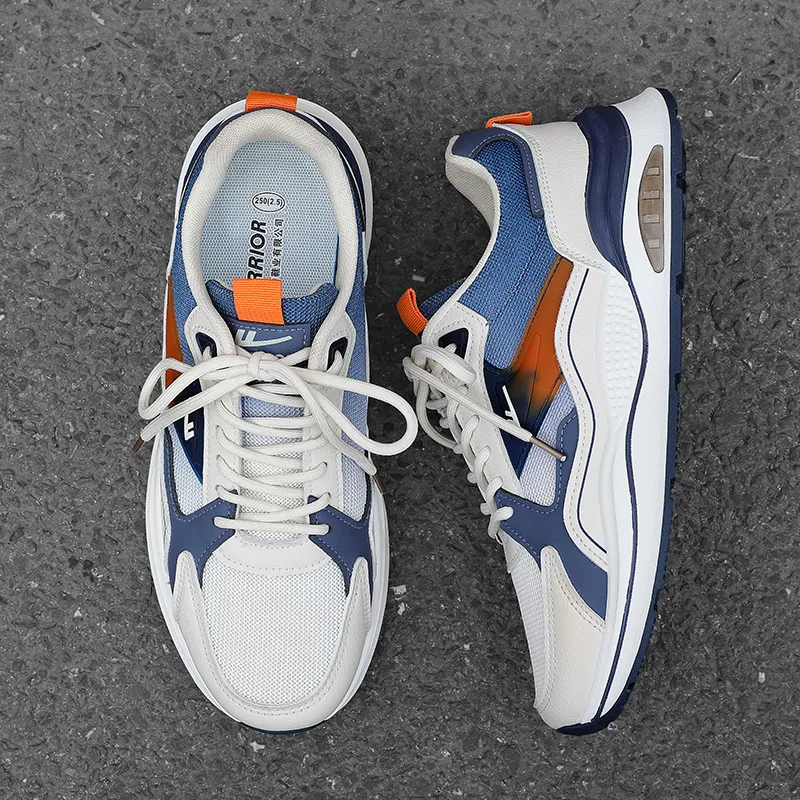 Warrior Cushioning Anti Slip Wear Resistant Breathability Low Top Running Shoes Men's Beige Blue-5