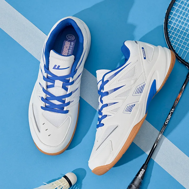 Warrior Wear resistant, Lightweight, Breathable, And Non slip. Low Top Badminton Shoes Men's White Blue-7