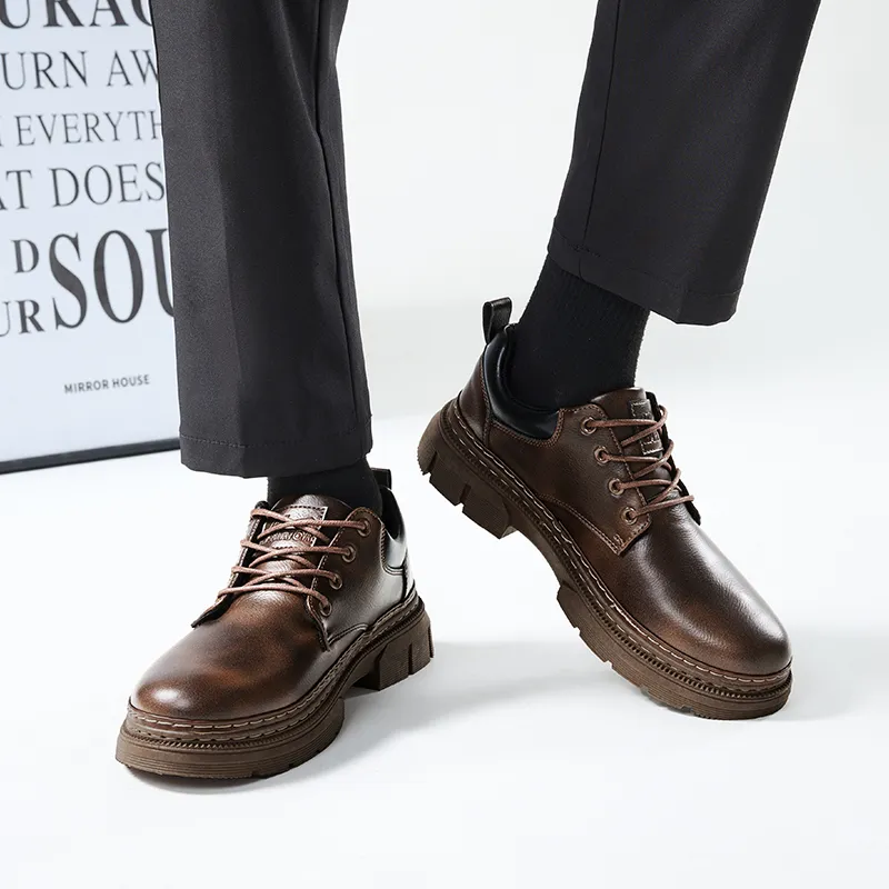 Warrior British Style Platform Fashion Derby Shoes Men's Casual Shoes Men's Brown-5
