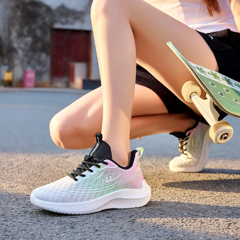 WARRIOR Running Shoes Women's Low Top White Pink Green-6