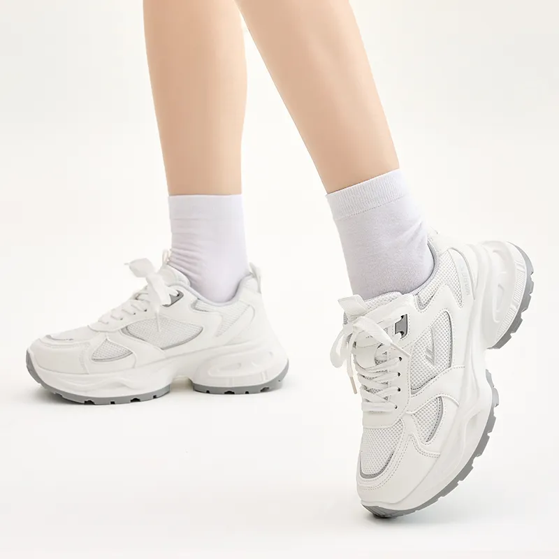 Warrior Anti-Slip And Wear-Resistant Breathable Low-Top Chunky Sneakers Women's White Silver-7