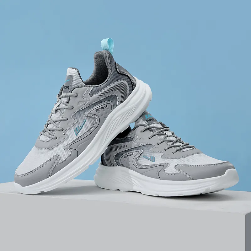 Warrior Wear resistant, Lightweight, Breathable, And Non slip. Low Top Casual Running Shoes Men's Gray White-6