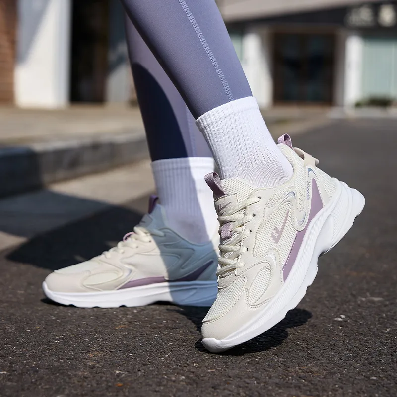 Warrior Durable Breathable Lightweight Low Top Running Shoes Women's Beige Purple-5