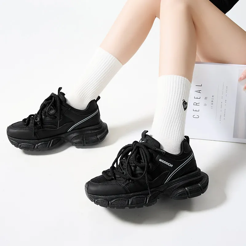 WARRIOR Chunky Sneakers Women's Low Top Black Gray-7
