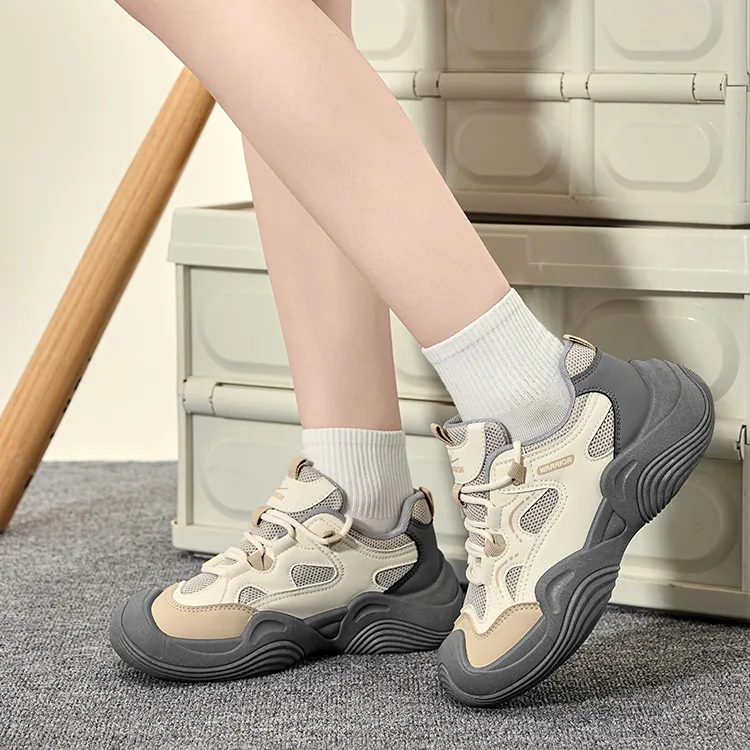 Warrior Anti Slip And Wear Resistant Breathable Low Top Chunky Sneakers Unisex Beige Gray Khaki-5