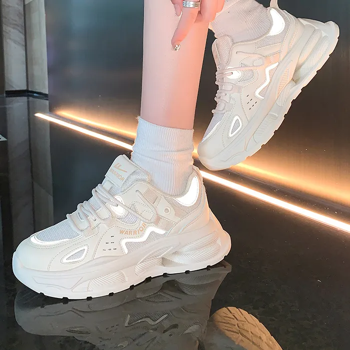 Warrior Wear Resistant Breathable Slip Resistant Low Top Chunky Sneakers Women's Beige Khaki-6