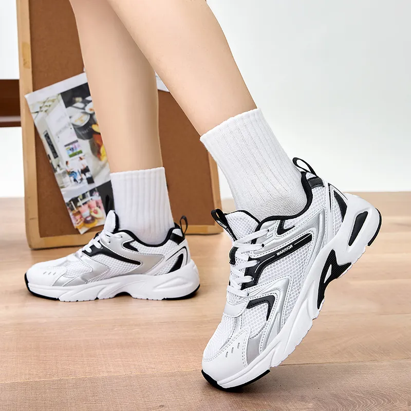 Warrior Cushioned Anti Slip And Wear Resistant Lightweight Low Top Casual Shoes Unisex White Black Silver-5