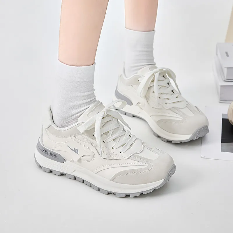 Warrior Ride The Wind And Waves Series Durable Breathable Lightweight Low-Top Casual Shoes Women's White Gray-5
