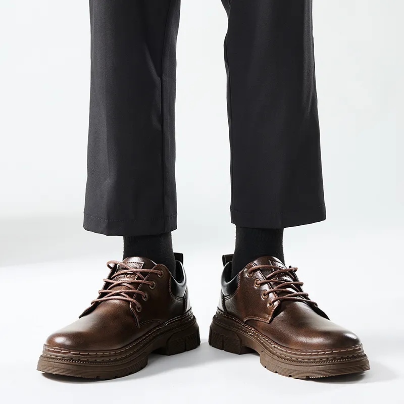 Warrior British Style Platform Fashion Derby Shoes Men's Casual Shoes Men's Brown-6
