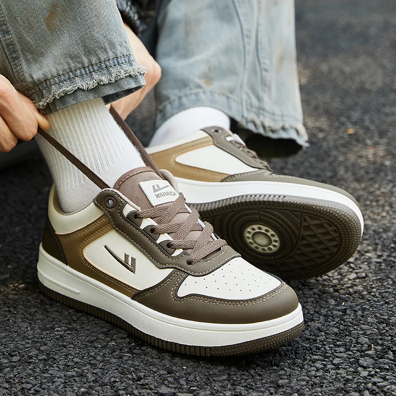 Warrior Air Force 1 Height Increasing Wear Resistant Low Top Skateboard Shoes Men's Beige Brown-7