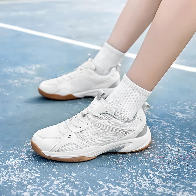 Warrior Balance Wear Resistant Lightweight Breathable Slip Resistant Low Top Badminton Shoes Men's White Silver-6